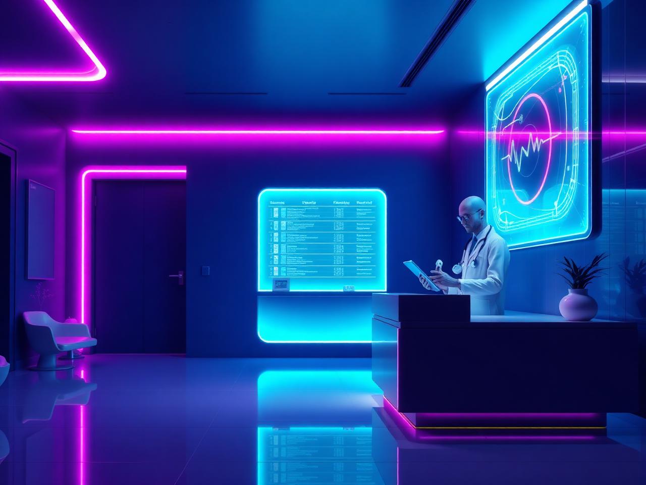Recepção clínica futurista com IA